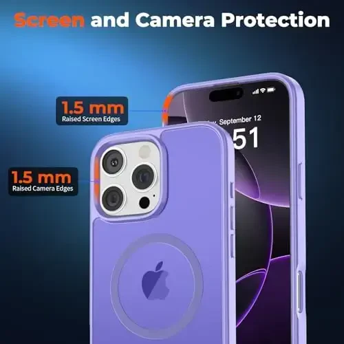 zapica Magnetic for iPhone 16 Pro Max Case, [MagSafe bilan mos] [Harbiy darajadagi tushishdan himoya] Yarim o'tkazgichli mato zarbalarga chidamli tirnalishga qarshi telefon qutisi, och binafsha - 5