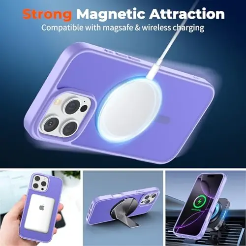 zapica Magnetic for iPhone 16 Pro Max Case, [MagSafe bilan mos] [Harbiy darajadagi tushishdan himoya] Yarim o'tkazgichli mato zarbalarga chidamli tirnalishga qarshi telefon qutisi, och binafsha 