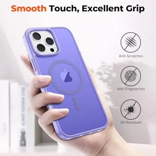 zapica Magnetic for iPhone 16 Pro Max Case, [MagSafe bilan mos] [Harbiy darajadagi tushishdan himoya] Yarim o'tkazgichli mato zarbalarga chidamli tirnalishga qarshi telefon qutisi, och binafsha - 6