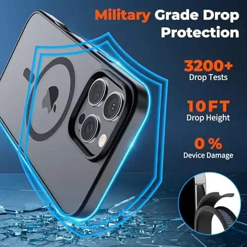 zapica Magnetic for iPhone 16 Pro Max Case, [MagSafe bilan mos] [Harbiy darajadagi tushishdan himoya] Yarim shaffof mat zarbaga chidamli tirnalishga qarshi telefon qutisi, qora - 4