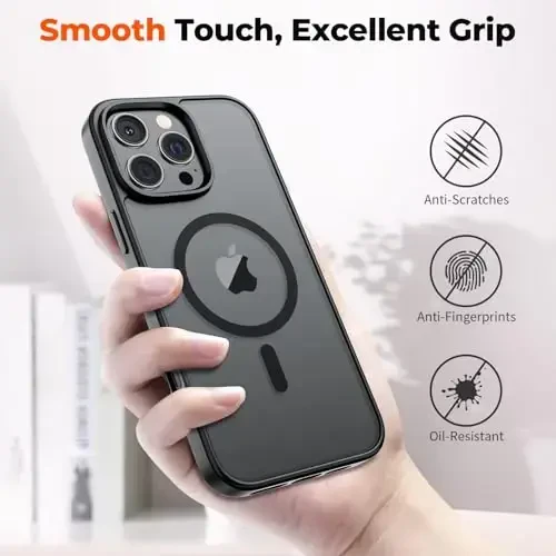zapica Magnetic for iPhone 16 Pro Max Case, [MagSafe bilan mos] [Harbiy darajadagi tushishdan himoya] Yarim shaffof mat zarbaga chidamli tirnalishga qarshi telefon qutisi, qora - 6