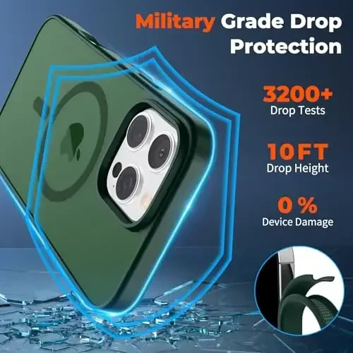 zapica Magnetic for iPhone 16 Pro Max Case, [MagSafe bilan mos] [Harbiy darajadagi tushishdan himoya] Yarim shaffof mat zarbga chidamli tirnalishga qarshi telefon qutisi, oʻrmon yashili - 4
