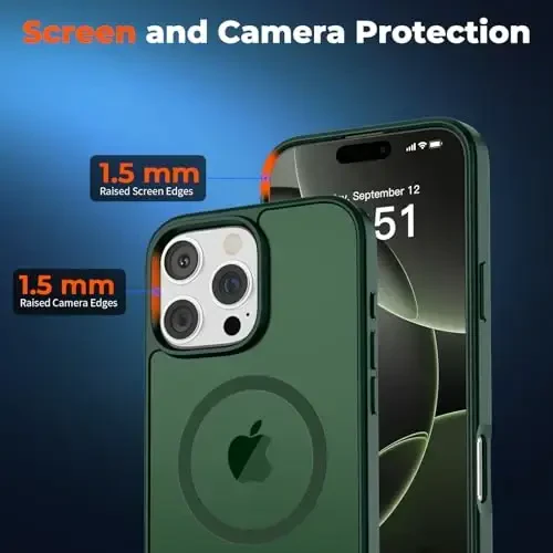zapica Magnetic for iPhone 16 Pro Max Case, [MagSafe bilan mos] [Harbiy darajadagi tushishdan himoya] Yarim shaffof mat zarbga chidamli tirnalishga qarshi telefon qutisi, oʻrmon yashili - 5