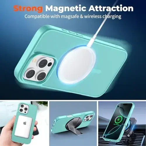 zapica Magnetic for iPhone 16 Pro Max Case, [MagSafe bilan mos] [Harbiy darajadagi tushishdan himoya] Yarim shaffof matli zarbga chidamli tirnalishga qarshi telefon qutisi, Moviy yashil - ZAPICA