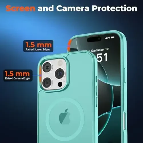 zapica Magnetic for iPhone 16 Pro Max Case, [MagSafe bilan mos] [Harbiy darajadagi tushishdan himoya] Yarim shaffof matli zarbga chidamli tirnalishga qarshi telefon qutisi, Moviy yashil - 5