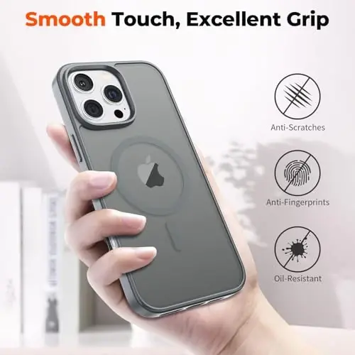 zapica Magnetic for iPhone 16 Pro Max Case, [MagSafe bilan mos] [Harbiy darajadagi tushishdan himoya] Yarim shaffof matli zarbga chidamli tirnalishga qarshi telefon qutisi, to'q kulrang - 6