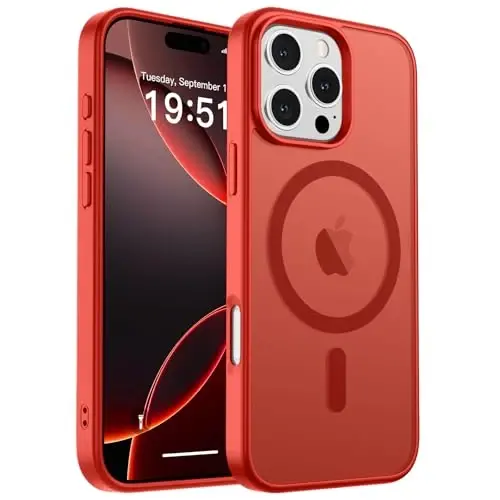 zapica Magnetic for iPhone 16 Pro Max Case, [MagSafe bilan mos] [Harbiy darajadagi tushishdan himoya] Yarim shaffof mato zarbaga chidamli tirnalishga qarshi telefon qutisi, Qizil - 2