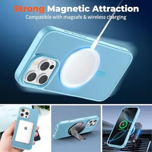 zapica Magnetic for iPhone 16 Pro Max Case, [MagSafe bilan mos] [Harbiy darajadagi tushishdan himoya] Yarim shaffof mato zarbga chidamli tirnalishga qarshi telefon qutisi, Ochiq Moviy - 1