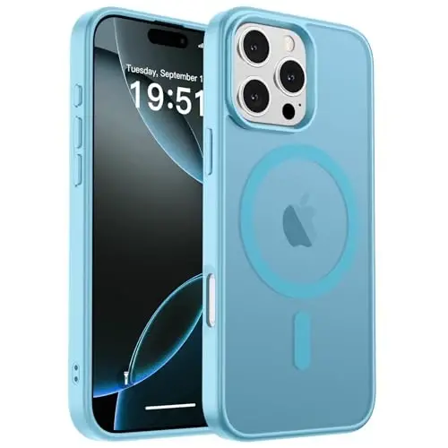 zapica Magnetic for iPhone 16 Pro Max Case, [MagSafe bilan mos] [Harbiy darajadagi tushishdan himoya] Yarim shaffof mato zarbga chidamli tirnalishga qarshi telefon qutisi, Ochiq Moviy - ZAPICA (1)