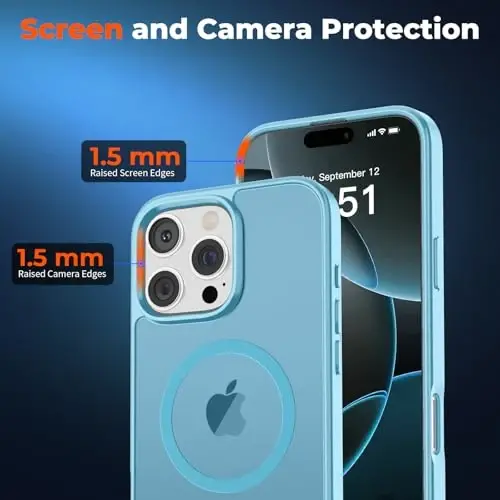 zapica Magnetic for iPhone 16 Pro Max Case, [MagSafe bilan mos] [Harbiy darajadagi tushishdan himoya] Yarim shaffof mato zarbga chidamli tirnalishga qarshi telefon qutisi, Ochiq Moviy - 5