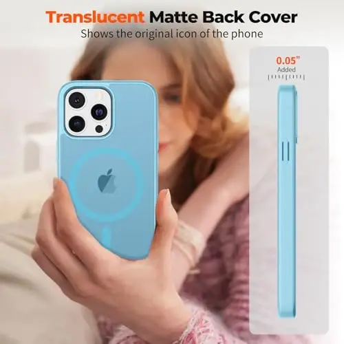 zapica Magnetic for iPhone 16 Pro Max Case, [MagSafe bilan mos] [Harbiy darajadagi tushishdan himoya] Yarim shaffof mato zarbga chidamli tirnalishga qarshi telefon qutisi, Ochiq Moviy - 7