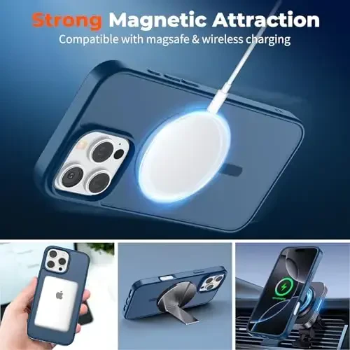 zapica Magnetic for iPhone 16 Pro Max Case, [MagSafe bilan mos] [Harbiy darajadagi tushishdan himoya] Yarim shaffof mato zarbga chidamli tirnalishga qarshi telefon qutisi, to'q ko'k - 1