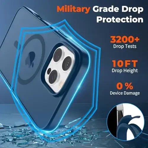 zapica Magnetic for iPhone 16 Pro Max Case, [MagSafe bilan mos] [Harbiy darajadagi tushishdan himoya] Yarim shaffof mato zarbga chidamli tirnalishga qarshi telefon qutisi, to'q ko'k - 4