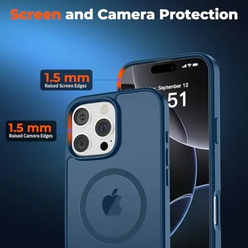 zapica Magnetic for iPhone 16 Pro Max Case, [MagSafe bilan mos] [Harbiy darajadagi tushishdan himoya] Yarim shaffof mato zarbga chidamli tirnalishga qarshi telefon qutisi, to'q ko'k - 5