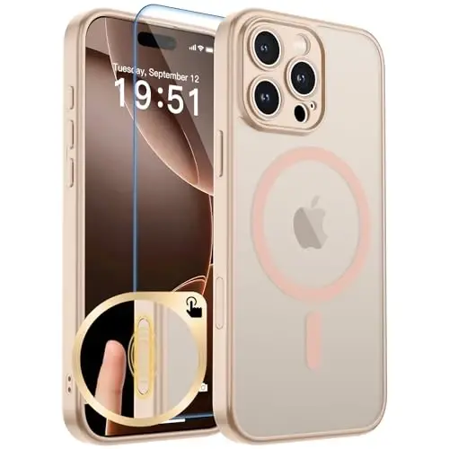 zapica Magnetic for iPhone 16 Pro Max Case, Upgraded [Camera Control Button] [Full Camera Protection] [with 1 Screen Protector] Translucent Matte Shockproof Protective Phone Cover, Beige Pink 