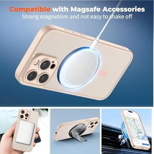 zapica Magnetic for iPhone 16 Pro Max Case, Upgraded [Camera Control Button] [Full Camera Protection] [with 1 Screen Protector] Translucent Matte Shockproof Protective Phone Cover, Beige Pink - 3