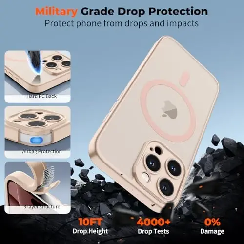 zapica Magnetic for iPhone 16 Pro Max Case, Upgraded [Camera Control Button] [Full Camera Protection] [with 1 Screen Protector] Translucent Matte Shockproof Protective Phone Cover, Beige Pink - 6
