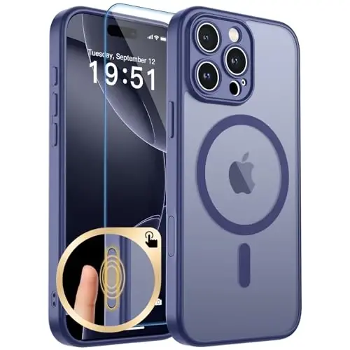 zapica Magnetic for iPhone 16 Pro Max Case, Upgraded [Camera Control Button] [Full Camera Protection] [with 1 Screen Protector] Translucent Matte Shockproof Protective Phone Cover, Blue Gray 