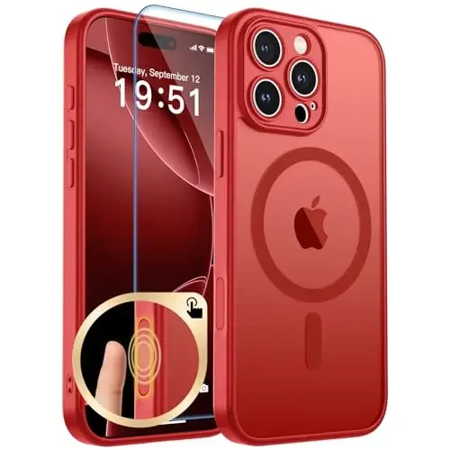 zapica Magnetic for iPhone 16 Pro Max Case, Upgraded [Camera Control Button] [Full Camera Protection] [with 1 Screen Protector] Translucent Matte Shockproof Protective Phone Cover, Bright Red 