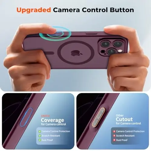 zapica Magnetic for iPhone 16 Pro Max Case, Upgraded [Camera Control Button] [Full Camera Protection] [with 1 Screen Protector] Translucent Matte Shockproof Protective Phone Cover, Burgundy - 4