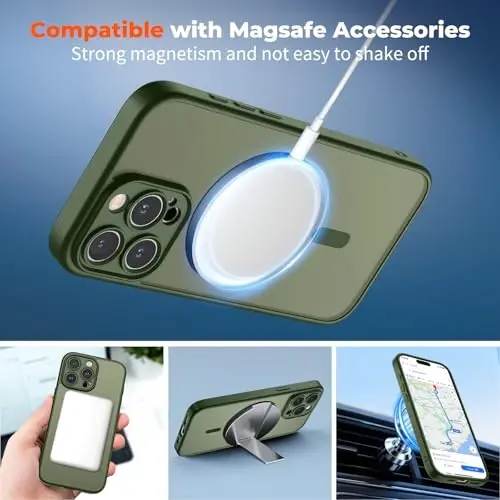 zapica Magnetic for iPhone 16 Pro Max Case, Upgraded [Camera Control Button] [Full Camera Protection] [with 1 Screen Protector] Translucent Matte Shockproof Protective Phone Cover, Cedar Green - 3