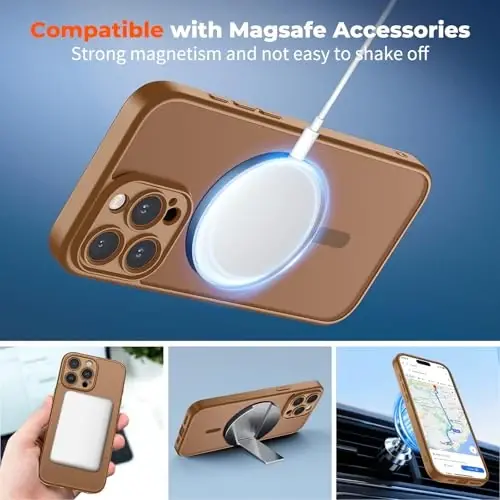 zapica Magnetic for iPhone 16 Pro Max Case, Upgraded [Camera Control Button] [Full Camera Protection] [with 1 Screen Protector] Translucent Matte Shockproof Protective Phone Cover, Dark Brown - 3