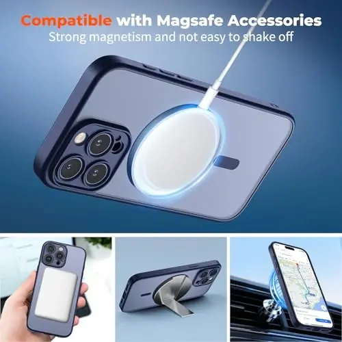 zapica Magnetic for iPhone 16 Pro Max Case, Upgraded [Camera Control Button] [Full Camera Protection] [with 1 Screen Protector] Translucent Matte Shockproof Protective Phone Cover, Deep Blue - 3