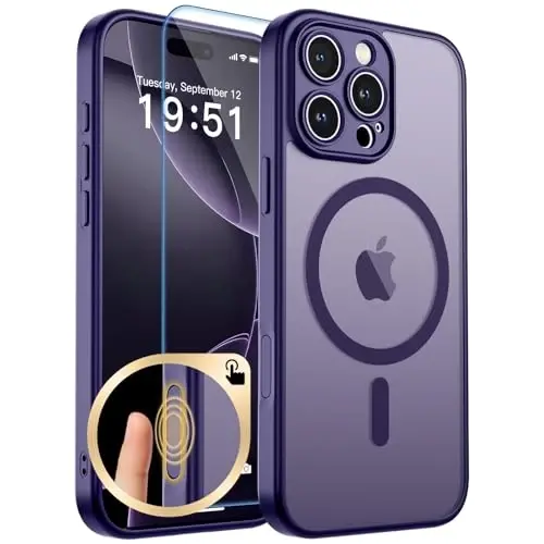 zapica Magnetic for iPhone 16 Pro Max Case, Upgraded [Camera Control Button] [Full Camera Protection] [with 1 Screen Protector] Translucent Matte Shockproof Protective Phone Cover, Deep Purple 