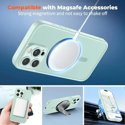 zapica Magnetic for iPhone 16 Pro Max Case, Upgraded [Camera Control Button] [Full Camera Protection] [with 1 Screen Protector] Translucent Matte Shockproof Protective Phone Cover, Light Green - 3