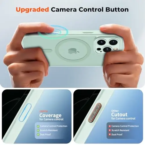 zapica Magnetic for iPhone 16 Pro Max Case, Upgraded [Camera Control Button] [Full Camera Protection] [with 1 Screen Protector] Translucent Matte Shockproof Protective Phone Cover, Light Green - 4