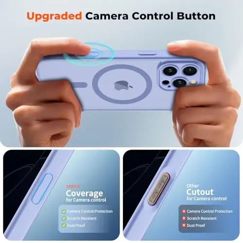 zapica Magnetic for iPhone 16 Pro Max Case, Upgraded [Camera Control Button] [Full Camera Protection] [with 1 Screen Protector] Translucent Matte Shockproof Protective Phone Cover, Mist Blue - 4