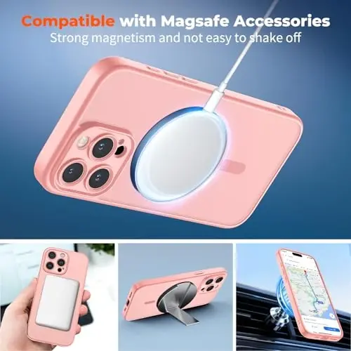 zapica Magnetic for iPhone 16 Pro Max Case, Upgraded [Camera Control Button] [Full Camera Protection] [with 1 Screen Protector] Translucent Matte Shockproof Protective Phone Cover, Orange Pink - 3