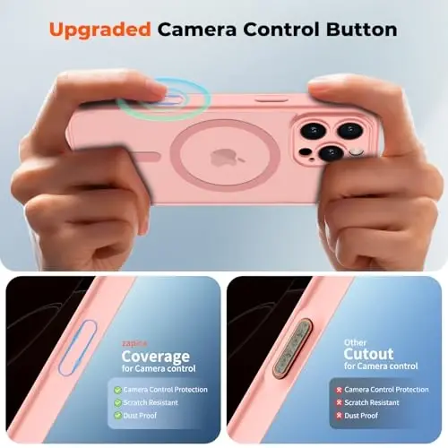 zapica Magnetic for iPhone 16 Pro Max Case, Upgraded [Camera Control Button] [Full Camera Protection] [with 1 Screen Protector] Translucent Matte Shockproof Protective Phone Cover, Orange Pink - 4