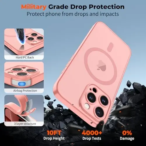 zapica Magnetic for iPhone 16 Pro Max Case, Upgraded [Camera Control Button] [Full Camera Protection] [with 1 Screen Protector] Translucent Matte Shockproof Protective Phone Cover, Orange Pink - 6
