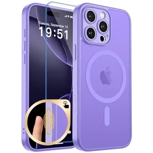 zapica Magnetic for iPhone 16 Pro Max Case, Upgraded [Camera Control Button] [Full Camera Protection] [with 1 Screen Protector] Translucent Matte Shockproof Protective Phone Cover, Purple - 1