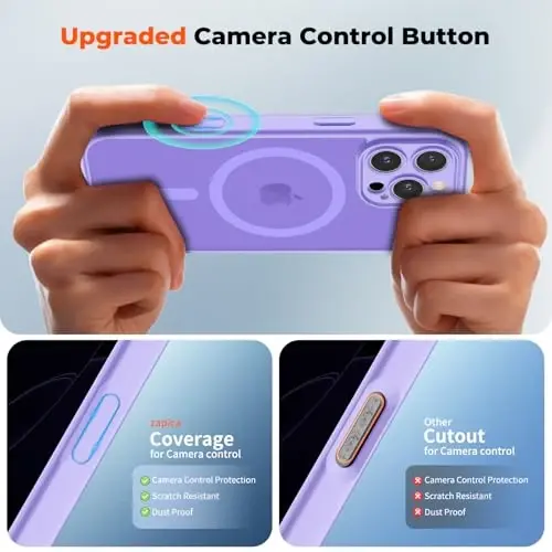 zapica Magnetic for iPhone 16 Pro Max Case, Upgraded [Camera Control Button] [Full Camera Protection] [with 1 Screen Protector] Translucent Matte Shockproof Protective Phone Cover, Purple - 4
