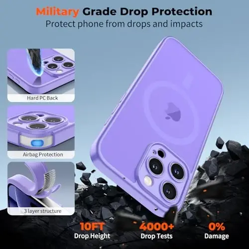 zapica Magnetic for iPhone 16 Pro Max Case, Upgraded [Camera Control Button] [Full Camera Protection] [with 1 Screen Protector] Translucent Matte Shockproof Protective Phone Cover, Purple - 6