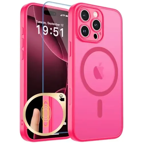 zapica Magnetic for iPhone 16 Pro Max Case, Upgraded [Camera Control Button] [Full Camera Protection] [with 1 Screen Protector] Translucent Matte Shockproof Protective Phone Cover, Rose Pink 