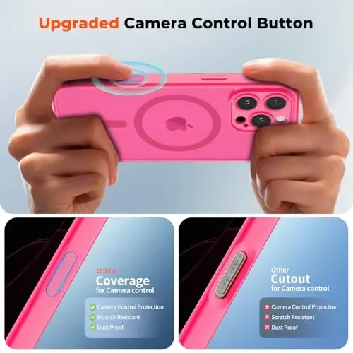 zapica Magnetic for iPhone 16 Pro Max Case, Upgraded [Camera Control Button] [Full Camera Protection] [with 1 Screen Protector] Translucent Matte Shockproof Protective Phone Cover, Rose Pink - 4