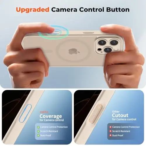zapica Magnetic for iPhone 16 Pro Max Case, Upgraded [Camera Control Button] [Full Camera Protection] [with 1 Screen Protector] Translucent Matte Shockproof Protective Phone Cover, Sand Gold - 4