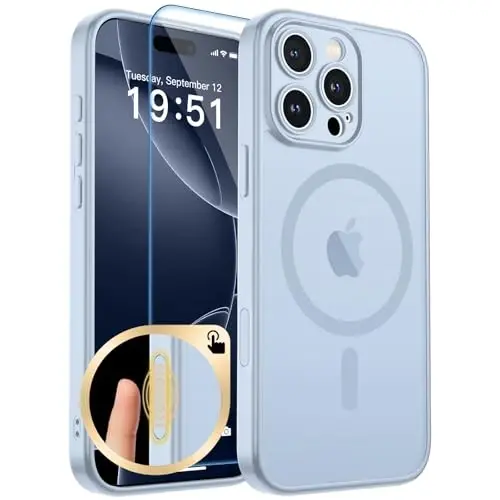 zapica Magnetic for iPhone 16 Pro Max Case, Upgraded [Camera Control Button] [Full Camera Protection] [with 1 Screen Protector] Translucent Matte Shockproof Protective Phone Cover, Silver Blue 