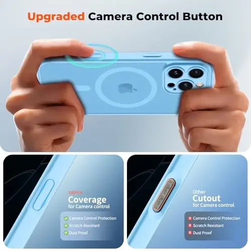 zapica Magnetic for iPhone 16 Pro Max Case, Upgraded [Camera Control Button] [Full Camera Protection] [with 1 Screen Protector] Translucent Matte Shockproof Protective Phone Cover, Sky Blue - 4