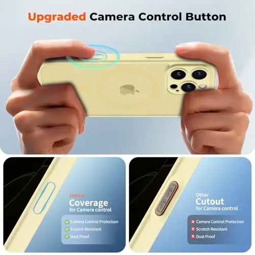 zapica Magnetic for iPhone 16 Pro Max Case, Upgraded [Camera Control Button] [Full Camera Protection] [with 1 Screen Protector] Translucent Matte Shockproof Protective Phone Cover, Yellow - 4