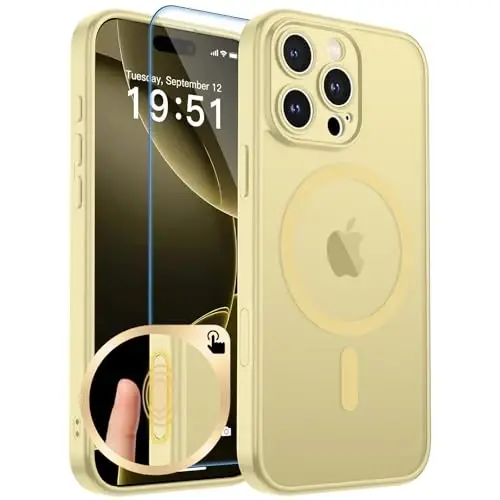 zapica Magnetic for iPhone 16 Pro Max Case, Upgraded [Camera Control Button] [Full Camera Protection] [with 1 Screen Protector] Translucent Matte Shockproof Protective Phone Cover, Yellow 