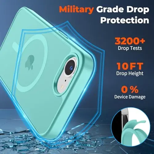 zapica Magnetic for iPhone 16e Case, [Compatible with MagSafe] [Military Grade Drop Protection] Translucent Matte Shockproof Anti-Scratch Phone Case, Blue Green - 3