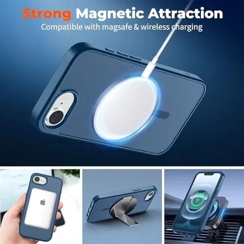 zapica Magnetic for iPhone 16e Case, [Compatible with MagSafe] [Military Grade Drop Protection] Translucent Matte Shockproof Anti-Scratch Phone Case, Dark Blue - ZAPICA (1)