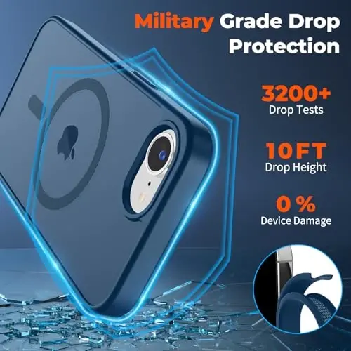 zapica Magnetic for iPhone 16e Case, [Compatible with MagSafe] [Military Grade Drop Protection] Translucent Matte Shockproof Anti-Scratch Phone Case, Dark Blue - 3