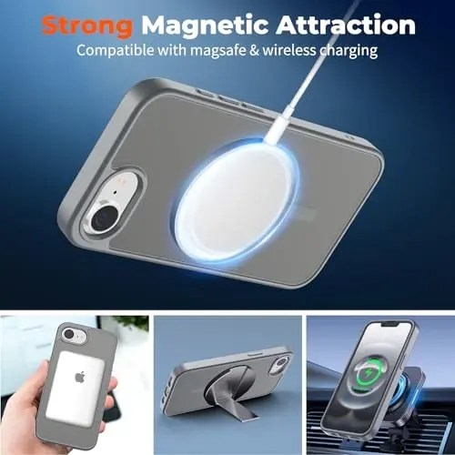 zapica Magnetic for iPhone 16e Case, [Compatible with MagSafe] [Military Grade Drop Protection] Translucent Matte Shockproof Anti-Scratch Phone Case, Dark Gray - ZAPICA (1)