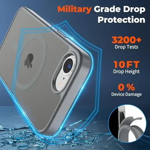 zapica Magnetic for iPhone 16e Case, [Compatible with MagSafe] [Military Grade Drop Protection] Translucent Matte Shockproof Anti-Scratch Phone Case, Dark Gray - 3