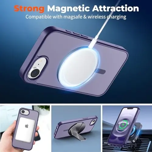 zapica Magnetic for iPhone 16e Case, [Compatible with MagSafe] [Military Grade Drop Protection] Translucent Matte Shockproof Anti-Scratch Phone Case, Dark Purple - 2